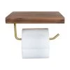 QUVIO Toiletrolhouder Metaal Met Telefoon Plank - Donker Hout + Goud -Badkamermeubels Winkel 10183739