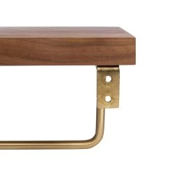 QUVIO Toiletrolhouder Metaal Met Telefoon Plank - Donker Hout + Goud -Badkamermeubels Winkel 10183753