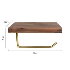 QUVIO Toiletrolhouder Metaal Met Telefoon Plank - Donker Hout + Goud -Badkamermeubels Winkel 10183755