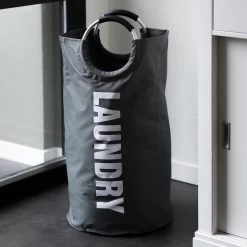 QUVIO Wasmand Met Handvaten - LAUNDRY - Antraciet -Badkamermeubels Winkel 10184404