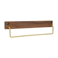 QUVIO Wand Handdoekenhouder - Donker Hout + Goud - 28 CM -Badkamermeubels Winkel 10372057