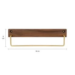 QUVIO Wand Handdoekenhouder - Donker Hout + Goud - 28 CM -Badkamermeubels Winkel 10372074