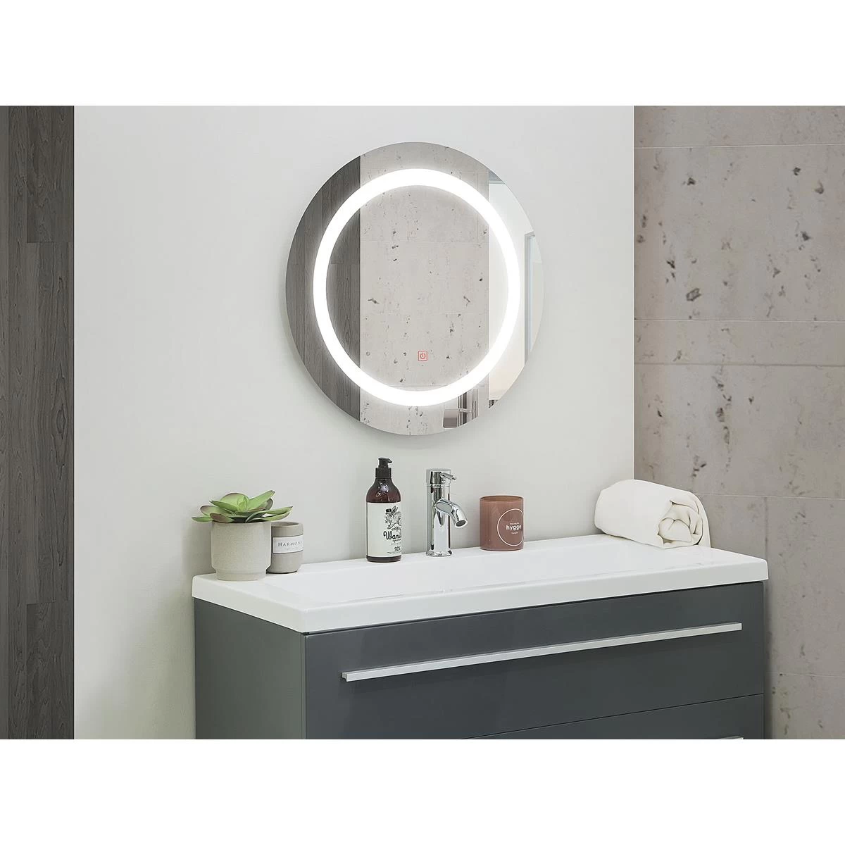 Beliani - SELUNE - LED-spiegel - Zilver - Synthetisch Materiaal 4 Beliani - SELUNE - LED-spiegel - Zilver - Synthetisch Materiaal - Afbeelding 2