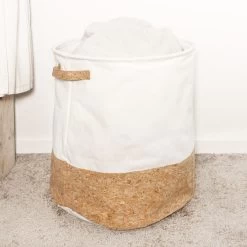 QUVIO Wasmand Rond Met Kurk Look Onderkant -L -Badkamermeubels Winkel 10591444