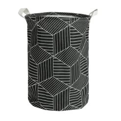QUVIO Wasmand Rond Stof - Hexagon - Zwart