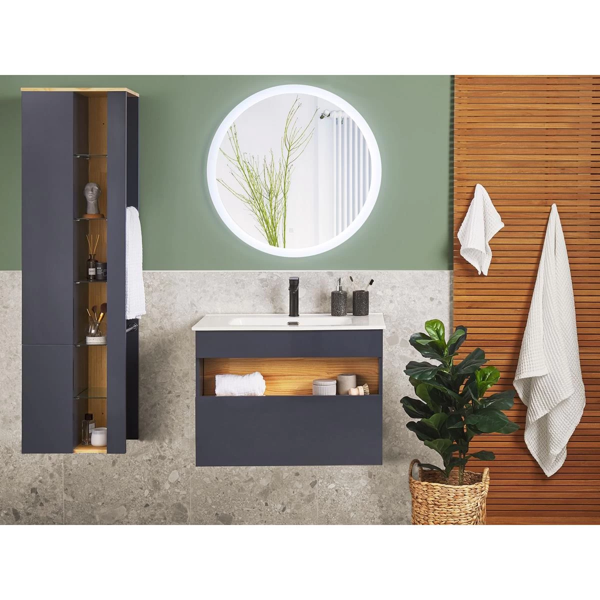 Beliani - FIGUERES - Badkamermeubel - Grijs - MDF 4 Beliani - FIGUERES - Badkamermeubel - Grijs - MDF - Image 2