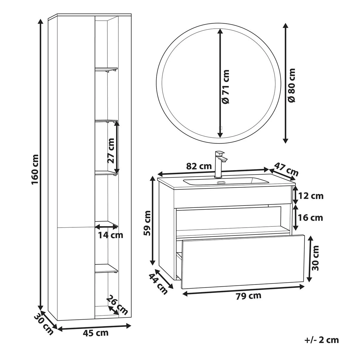 Beliani - FIGUERES - Badkamermeubel - Grijs - MDF 12 Beliani - FIGUERES - Badkamermeubel - Grijs - MDF - Image 10