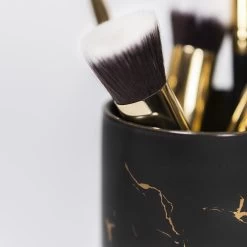 QUVIO Zeepdispenser + Tandenborstelhouder - Zwart Met Goud -Badkamermeubels Winkel 10888859