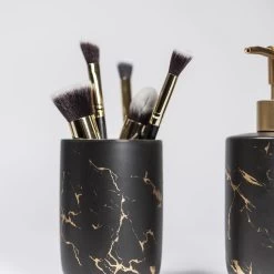 QUVIO Zeepdispenser + Tandenborstelhouder - Zwart Met Goud -Badkamermeubels Winkel 10888869