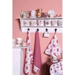 Clayre & Eef Gastendoekje 40x66 Cm Wit Roze Katoen Rechthoek Cupcake -Badkamermeubels Winkel 11141520