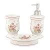 Clayre & Eef Badkamerset Set Van 3 Wit Roze Keramiek Bloemen Badkamer -Badkamermeubels Winkel 11690429