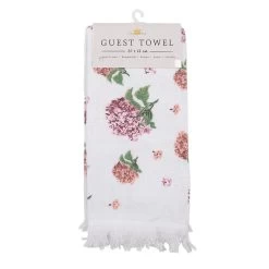 Clayre & Eef Gastendoekje 40x66 Cm Wit Roze Katoen Hortensia Toilet -Badkamermeubels Winkel 11691135