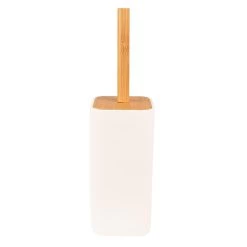 Clayre & Eef WC Borstel 9x9x34 Cm Wit Bruin Keramiek Vierkant