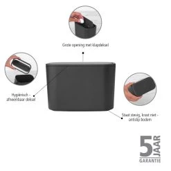 Brabantia MindSet Afvalbakje - Donkergrijs -Badkamermeubels Winkel 9432650