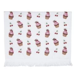 Clayre & Eef Gastendoekje 40x66 Cm Wit Roze Katoen Rechthoek Cupcake