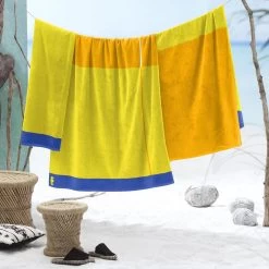 Seahorse Strandlaken Block - Katoen - 100x180cm - Geel -Badkamermeubels Winkel 9752178