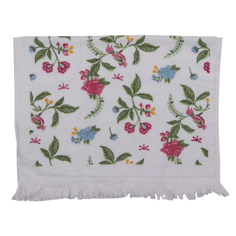 Clayre & Eef Gastendoekje 40x66 Cm Wit Groen Katoen Bloemen Toilet 3 Clayre & Eef Gastendoekje 40x66 Cm Wit Groen Katoen Bloemen Toilet