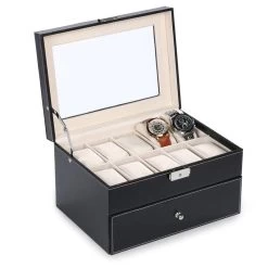 Aretica Horlogebox Luxe Met 20 Horloge Compartimenten Zwart -Badkamermeubels Winkel 9935005