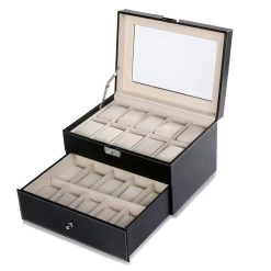 Aretica Horlogebox Luxe Met 20 Horloge Compartimenten Zwart -Badkamermeubels Winkel 9935011