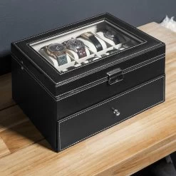 Aretica Horlogebox Luxe Met 20 Horloge Compartimenten Zwart -Badkamermeubels Winkel 9935023