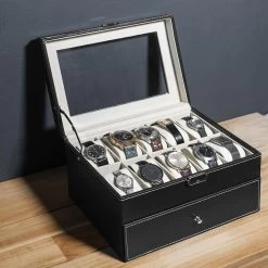 Aretica Horlogebox Luxe Met 20 Horloge Compartimenten Zwart -Badkamermeubels Winkel 9935030